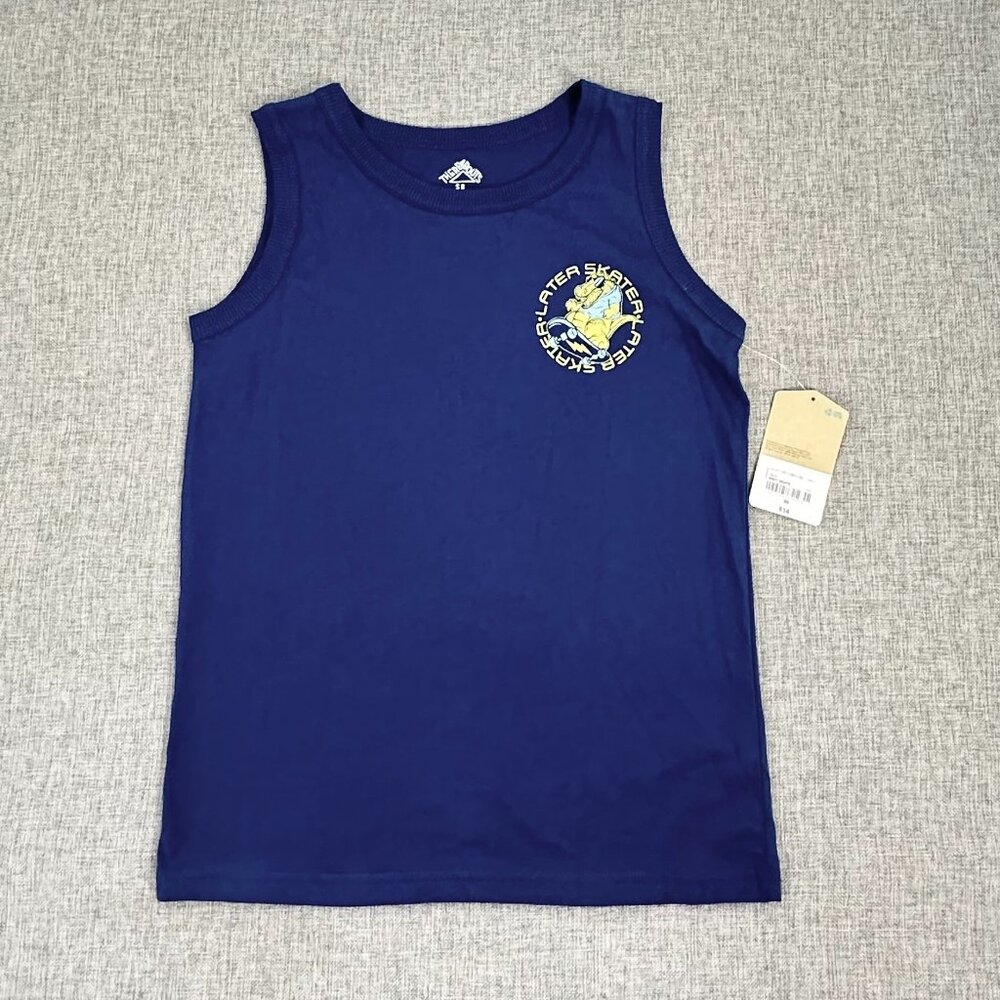 NEW Boys ThereAbouts Tank Top Blue Small-8 Cotton Blend "Later Skater" Alligator